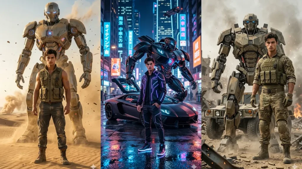 Men with Robot Car Pose Prompts