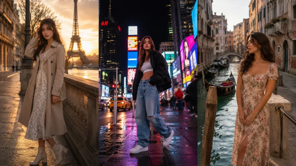 Realistic Girl Travel Pose AI Prompts