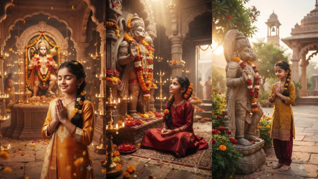 Girl with Hanuman Blessing Pose AI Prompts